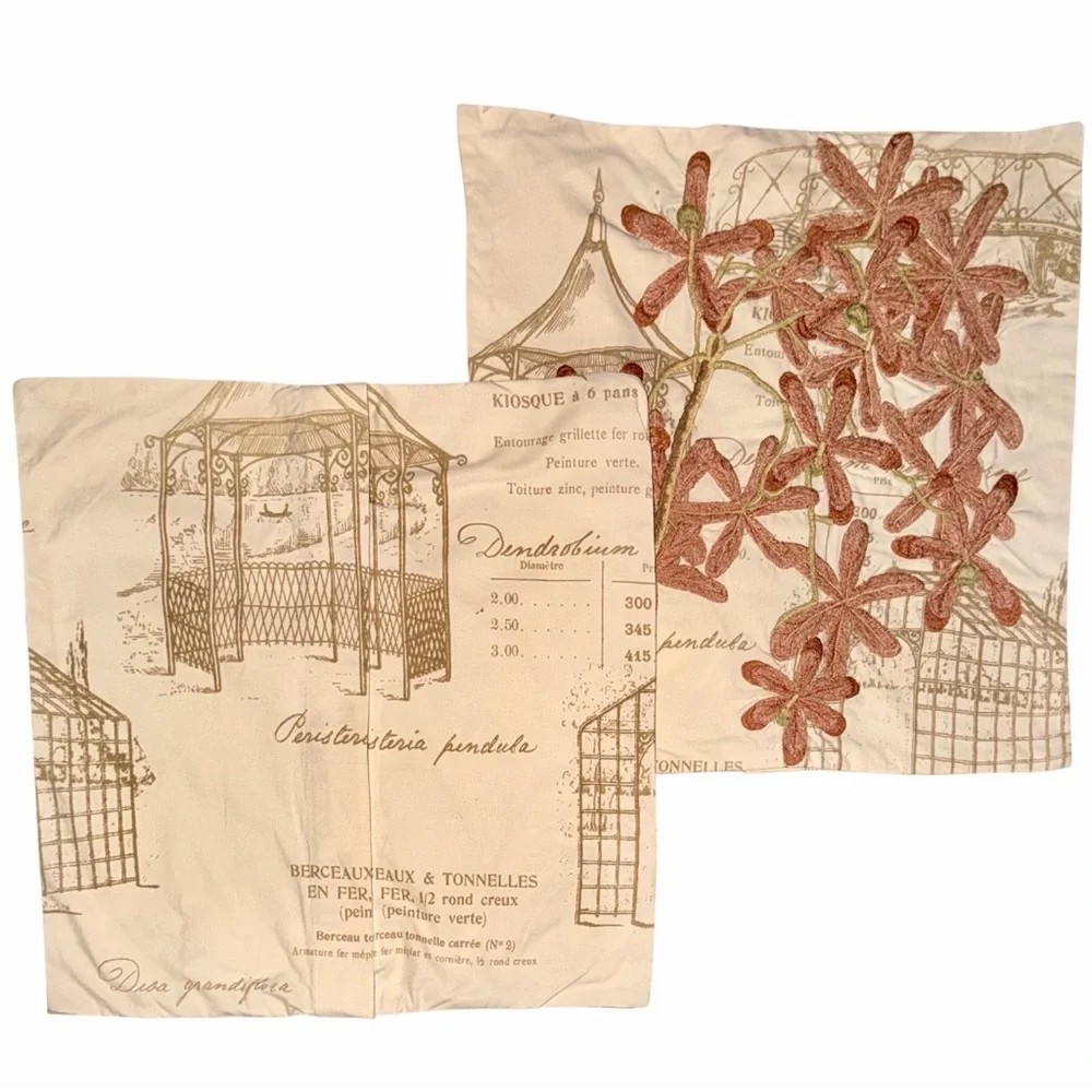 Floral Embroidered Beige Decorative Pillow Covers - Set of 2